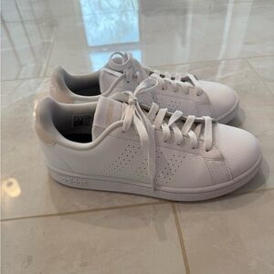 adidas White Sneakers with Pale Pink Heel Accent - Women
